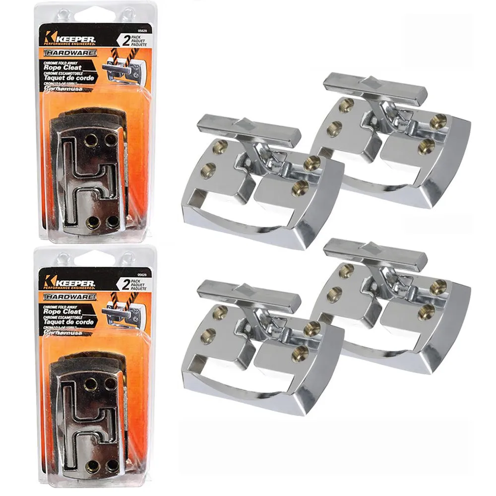 4 Pc Rope Cleats Chrome Fold Away Hook Trailer Anchor Tie Down Outdoors Boat