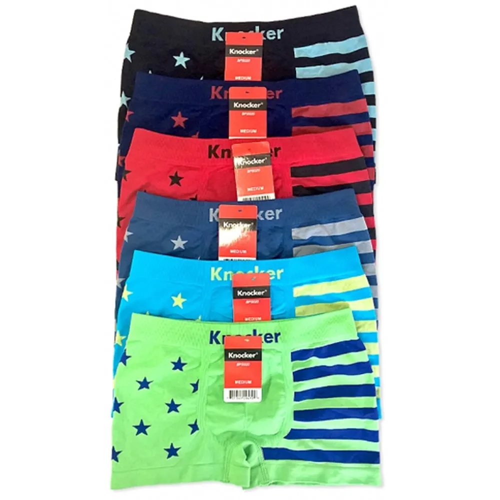 6 Knocker Boys Boxer Shorts Stripes Stars Seamless Spandex Kids Soft Underwear M