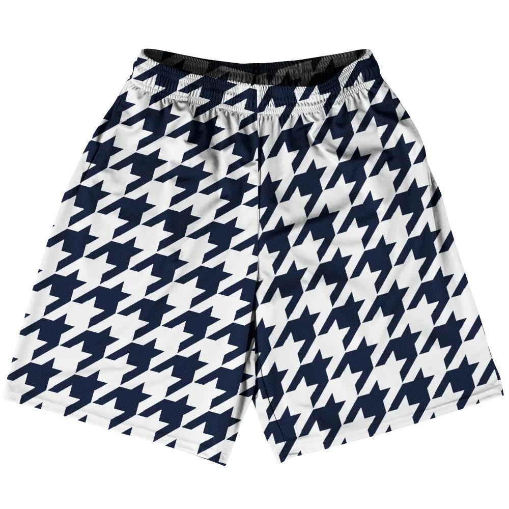Blue Navy And White Houndstooth Basketball Practice Shorts Made In USA