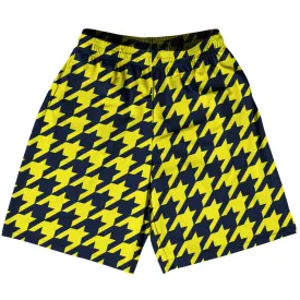Blue Navy And Yellow Bright Houndstooth Basketball Practice Shorts Made In USA