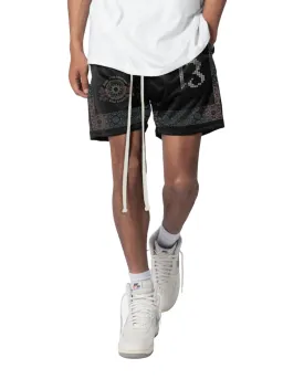 Floral Tile Basketball Shorts - Black