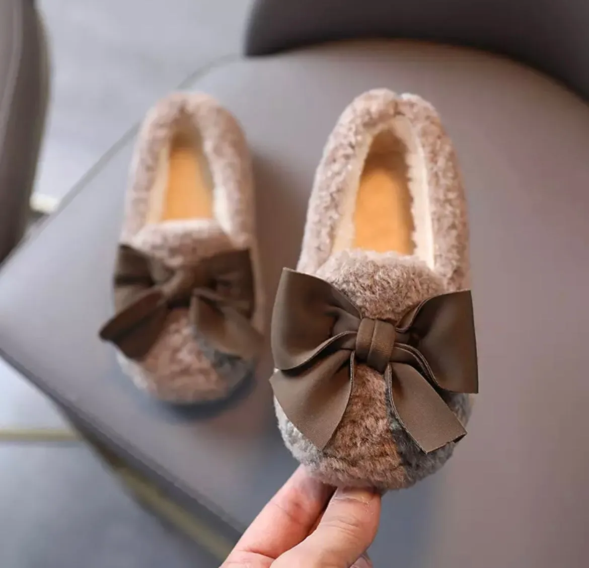 Girls Fluffy Bow Shoes
