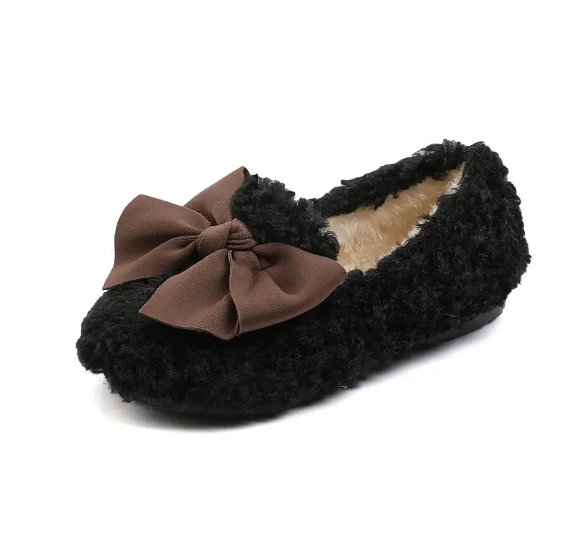 Girls Fluffy Bow Shoes