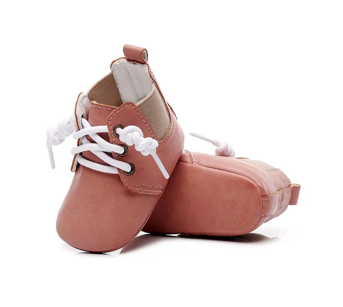 Leather look baby boots - Pink