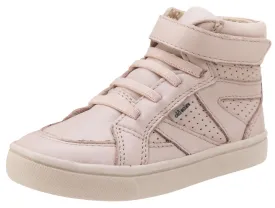 Old Soles Girls and Boy's Starter Shoe Powder Pink Perforated Leather Zig Zag Design Elastic Lace Hook and Loop High Top Sneaker